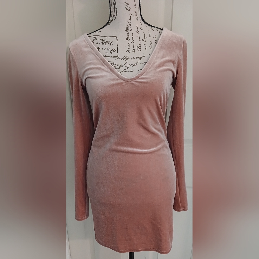 5/$25 Forever 21 Pink Velvet Long Sleeve Dress